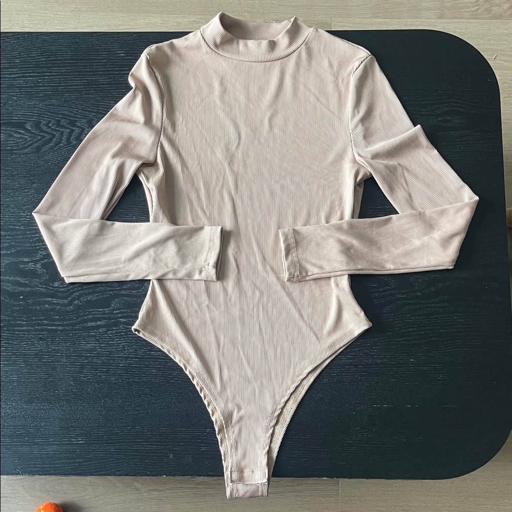 Beige  Mock Neck One-Piece Bodysuit